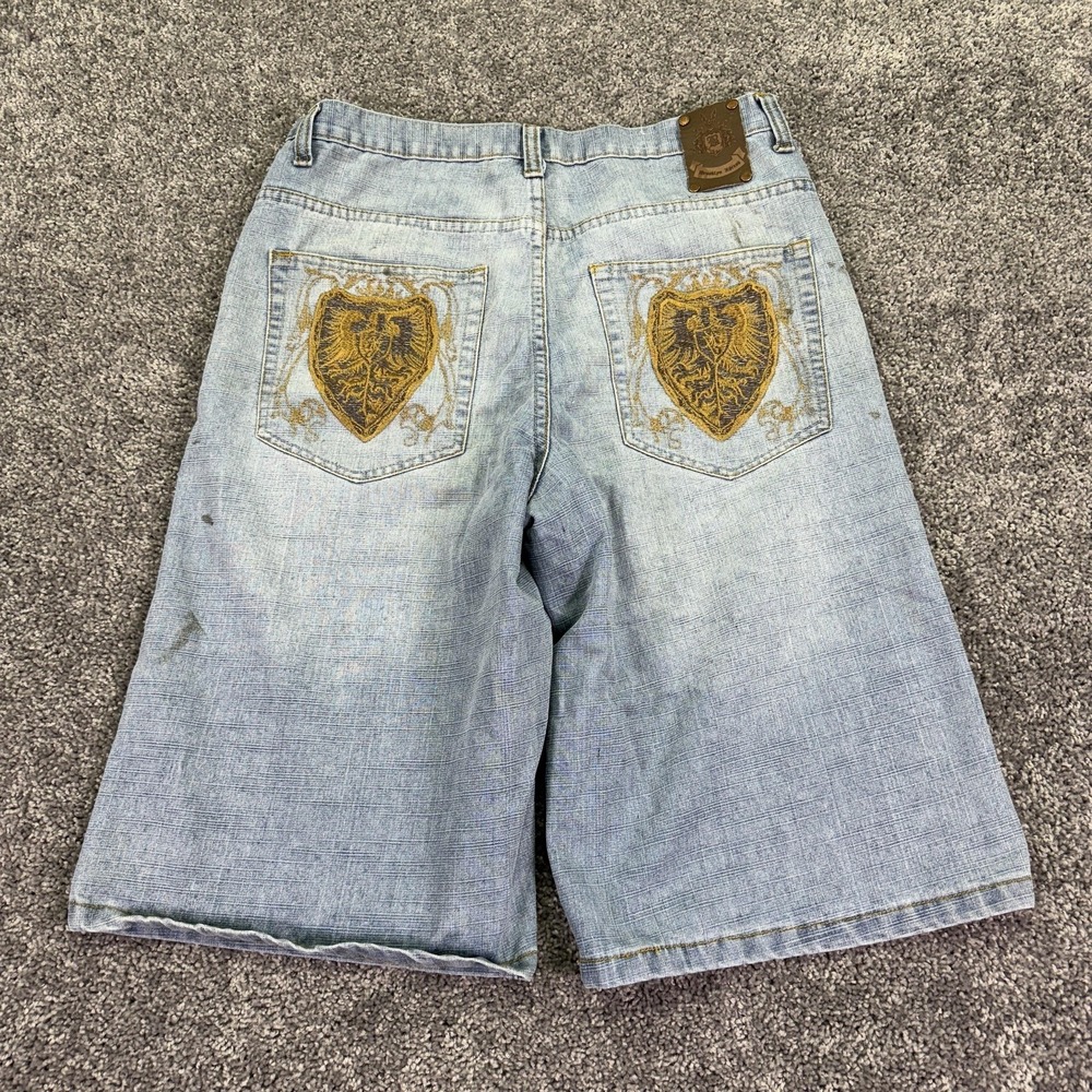 Brooklyn Xpress Shorts Mens 34 Blue Denim Bermuda Embroidered Pockets Logo
